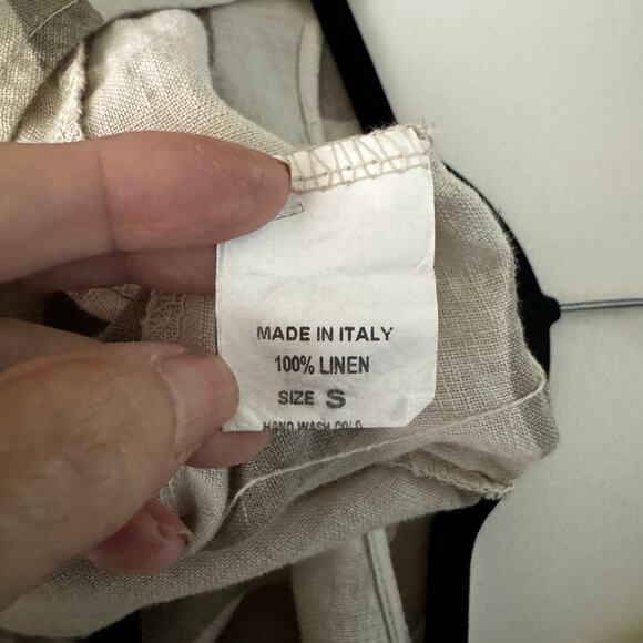 KLASIKS Dress Small Italian 100% Linen Oversized Overlay Pockets Midi Lagan Flax - Picture 11 of 13